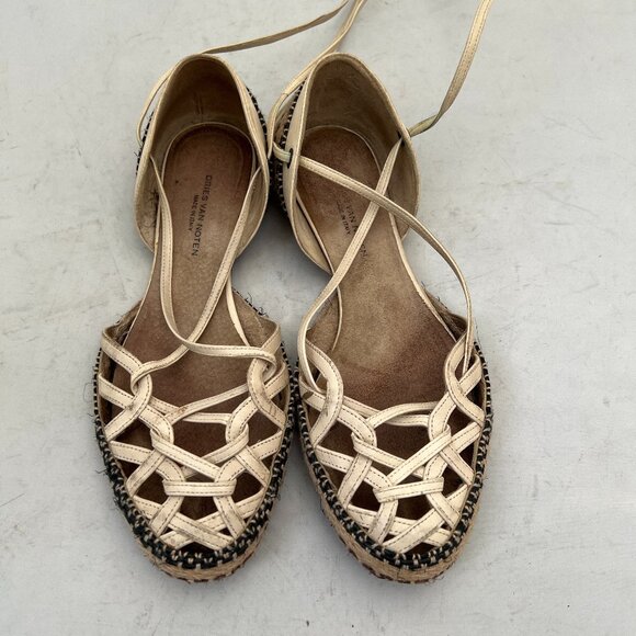 Dries Van Noten Ivory Leather Lace Up Espadrille Flats 35 - Picture 5 of 12